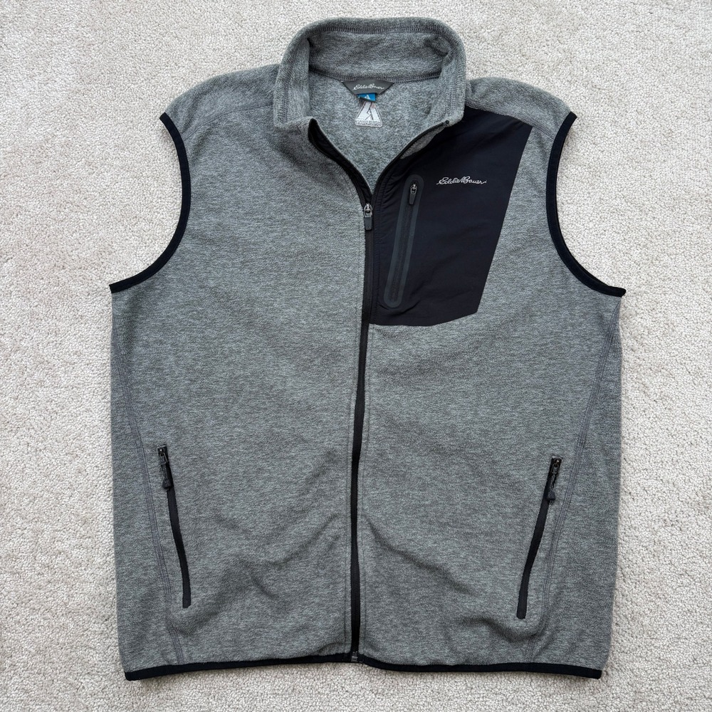 Eddie Bauer Mens L Vest Gray First Ascent Fleece Full Zip Pocket 13950348